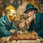 **Van Gogh plays chess with Monet, scene is a blend of both artists --s 250** - Image #1 <@908623560245911562>
