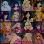 **1980s style hand-drawn and heavily-shaded anime stills. Closer portrait shots, details. Barbie dolls, some of different ethnicities, some Disney princess-influenced, Belladonna of Sadness 1973 anime film influenced wear big gothic opulent neon, peach, crimson, black latex, park colored frilly or tattered gowns. They paint iridescent and crystal canvases, talk, cast magic spells. In A gothic romantic kitschy rich floral garden behind an abandoned mansion with misty, neon foggy pond. flowers are dying, wilting into colorful flames.** - <@840730232632639528> (fast)