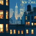 **a nighttime cityscape of New York City, viewed from a straight-on eye-level perspective, with neatly aligned mid-rise and high-rise buildings, illuminated by warm glowing windows and clusters of overhead streetlights, a few classic yellow taxis on the road, calm evening atmosphere, illustrated in the style of The New Yorker covers, detailed urban composition, flat yet elegant lighting, minimalist yet expressive rendering, deep navy sky with gentle reflections --niji 6** - Image #2 <@762679659153850410>