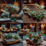 **ancient roman jewelry with delicate carved flowers, made from polish green dolomite crystal, on display in an art gallery --ar 16:21 --s 750 --v 7.0** - <@1064451214823129168> (fast)
