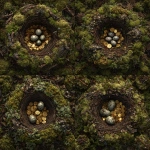 **aerial, bird-eye-view of a massive birds nest. nside the nest are scattered golden coins, glinting weapons, and large speckled eggs nestled in downy moss.** - Variations (Strong) by <@878478340170866709> (fast)
-# Create, explore, and organize on [midjourney.com](<https://midjourney.com/imagine?from_discord=1>)