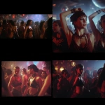 **dark fantasy Super panavision 70mm film with optics cinematic lighting dvd screengrab subject sweaty dance floor dancers exotic females crowded together** - <@1214051784754991197> (fast)