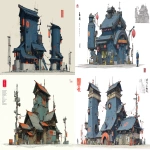 **a dnd style concept art with Ashley Wood details of two feudal japan wooden and old iron nuclear power genarator, Japan Meiji era building, have different number in the wall, same size but not identical, dark industrial scifi style, white-midnight blue contrast color with orange accents and small hi-viz lime and red hazard markings, mechanical details, Japanese characters graffiti on the walls, realistic look, moody atmosphere, a little bit foggy, signal towers, various size nobori, various size lanterns, robotic-mechanical arms, have japanese anime mural on the wall, signal cabbles, on a white background in the style of Studio Ghibli and Makoto Shinkai, cel-shaded, full-body, cartoon, 2D game art --ar 11:5** - <@1043498067623686144> (fast)
-# Create, explore, and organize on [midjourney.com](<https://midjourney.com/imagine?from_discord=1>)