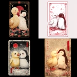 **a whimsical and amazing tarot card, featuring a very cute kawaii style duckling kissing a very cute kawaii style penguin; the atmosphere is dazzling and warm, with some red accents, japan washed ink style** - <@153912116150140929> (fast)
-# Create, explore, and organize on [midjourney.com](<https://midjourney.com/imagine?from_discord=1>)