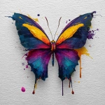 **non-realistic illustration of a dark watercolor butterfly , white background , abstract and dark color , lot of splash of color --s 250** - Image #3 <@1087918721076564069>