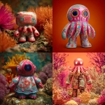 **vinyl toy colourful pacific northwest art yokai octopus man with psychic mind powers of esp and glossy led digital eyes, and many japanese art patterns glossy on a coral reef backgorund --v 7.0** - <@1014981691850371152> (fast)