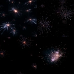 **ultra-minimalist fireworks display on a pure black background, only 3-4 detailed fireworks scattered across the sky, glowing metallic purple and silver sparks with soft orange and dark blue highlights, futuristic lighting style, high contrast, cinematic glow, sharp particle trails, premium financial brand aesthetic, sleek and moody 3D composition --ar 4:5** - <@540283575212310558> (fast)