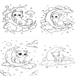 **playful cat on a crescent moon, kawaii eyes, surrounded by clouds and stars, thick outlines, white background --ar 5:7** - <@437878260013989888> (relaxed)