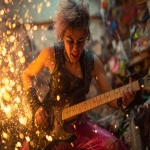 **heavy metal femmerock reptilian 80s hair bandsaw sawing through electric guitars, sparks and debris flying everywhereas the band plays down with the thickness --p djcuvnt ht8lvr3 --ar 4:3** - Image #4 <@948741381743083580>