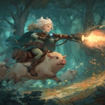 **fairy witch riding a boomstick through a forest to distract the animals blow, high-res with background, magic the gathering art style** - Image #4 <@341604543177555968>