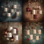 **5 toilet paper rolls hanging from the ceiling, decorated with christmas decorations and snowflakes, in the style of a rustic painting, in the style of a vintage painting, christmas card design, in the style of vintage, christmas-themed, in the style of vintage art print. --ar 67:89** - <@755829658108297216> (fast)
-# Create, explore, and organize on [midjourney.com](<https://midjourney.com/imagine?from_discord=1>)