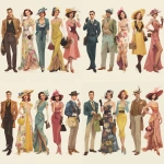 **imagery for a costume party that features clothing from different eras or decades** - Variations (Strong) by <@1069797133110214726> (fast)