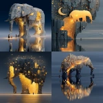 **Dreamscape, voxel, elephant, stars, golden composition with negative space, masterpiece. Surrealist photography, high quality. --ar 3:4 --raw --stylize 750 --v 7.0** - <@778401052281929729> (relaxed, stealth)