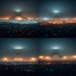 **A breathtaking cinematic night scene in Tehran. A massive, peaceful crowd surrounds the Azadi Tower in complete darkness. Thousands of people hold up their phones, creating a sea of warm white lights forming a perfect circle around the monument. The Azadi Tower stands in the center, monumental, softly illuminated, calm and timeless. No faces visible, only silhouettes unity over individuality. Atmosphere is silent, emotional, sacred, and powerful. Subtle mist in the air, deep shadows, dramatic contrast. Ultra-realistic photography, cinematic lighting, long exposure look, high detail. Shot from a high aerial perspective, epic scale. Mood: hope, resilience, quiet strength, goosebumps. --ar 9:16** - Variations (Strong) by <@1243161661557309564> (fast)