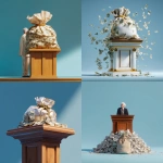 **a wealthy televangelist, an overflowing bag of money sits on the pulpit next to him, against a light blue background, medium shot, photorealistic** - <@809605622495445044> (fast)