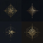 **luxury line art of a compass merged with a geometric cube or grid pattern, symbolizing strategy and direction, single color foil design, minimal and sophisticated composition, no human figures, vector emblem style, modern premium consulting identity** - <@1141890881742458911> (relaxed)