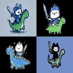 **cute medieval cat rides a diplodocus into battle --ar 3:2 --sref 2854935263 --profile u22owga ne2iv4e** - <@937851746712186921> (relaxed)