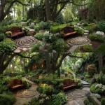 **backyard memorial garden with mahogany bench, walking labyrinth, well landscaped, open landscape --s 750 --v 7.0 --ar 3:2** - Remix (Subtle) by <@1007106543935823902> (relaxed)
