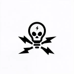 **a simple illustration logo of a skull and cross bones where the skull is a lightbulb and the crossbones are thin symmetrical lightning bolt symbols --v 7.0** - Image #3 <@340952336275079170>