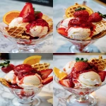 **<https://s.mj.run/rY4szjdwYbM> close-up of a creamy vanilla ice cream sundae with 2-3 scoops in a clear glass dessert bowl, topped with bright red strawberry sauce, fresh strawberries, a slice of orange, and a small waffle cookie, realistic food photography style, shallow depth of field, cinematic lighting, ultra sharp focus, realistic texture, vibrant colors --ar 2:3 --v 6.0 --no oversized scoops, overfilled bowls --raw** - <@471692840905211906> (fast)
