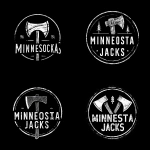 **Simple, Minimalistic Logo for an Axe Throwing Company, Circle, Black and White, "MINNESOTA JACKS" Vector, Thick Black Outline --v 7.0** - Variations (Strong) by <@1067982535730151454> (relaxed)