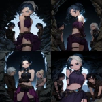 **The crew is fighting into the lavender dungeon --chaos 30 --ar 5:6 --raw --sref <https://s.mj.run/xB0Kyco65uE> <https://s.mj.run/Ihlu5FHPrIk> --profile snkbdum --stylize 500 --v 7.0** - Remix (Strong) by <@161240424890105856> (relaxed)