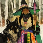 **Warrior witch thundersnowpunk with long braids and stylized warrior witch’s hat and direwolf companion in the snow --sref 1999999999 1999999991 416557976 2252558232 698008135 1078492728 2187294478 217414415 416417418 7337 80085 696969 47 73 97 100 --sv 4 --niji 6 --p grjlt42 --raw** - Image #2 <@948741381743083580>