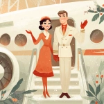 **Pilot and stewardess greeting people on the airplane steps, invite you into the salon, hospitality, cute commercial illustration in light white, beige, orange and bright red tones, add Christmas atmosphere and snow --v 7.0** - Image #3 <@1178911175929499672>
