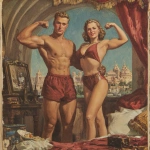 **vintage travel brochure of bodybuilders flexing --p qlwqm7e** - Image #4 <@538878031226470440>