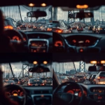 **back seat view,traffic jam,Traffic jam on the bridge,View from behind the driver.steering wheel** - Variations (Strong) by <@1080416451833384981> (fast)