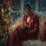 **Ernie Barnes art at Christmas, reading the Urantia Book, 8k, --chaos 99 --ar 8:5 --exp 50 --stylize 750 --v 7.0** - Image #2 <@843177938186797076>