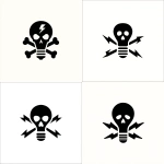 **a simple illustration logo of a skull and cross bones where the skull is a lightbulb and the crossbones are thin symmetrical lightning bolt symbols --v 7.0** - Variations (Strong) by <@340952336275079170> (fast)