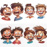 **Funny cartoon faces of a young girl and boy, laughing hard with open mouths and tilted heads, eyebrows raised, cheeks lifted, playful expressions. No background. Created Using: Clip Studio Paint, comic cartoon style, vibrant children’s colors, clean line art, humorous style, simplified design --ar 3:4 --v 6.0** - <@1380326100856737813> (relaxed)