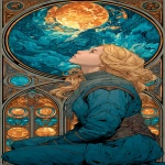 **Princess in castle with 🌈 🐲. Style of Moebius, Alphonse Mucha, and Maxfield Parrish. --c 45 --ar 1:2 --v 7.0 --s 750 --raw** - Image #4 <@344228814332887040>