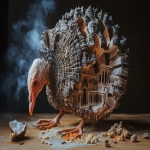 **a turkey made of Vijayanagara architecture on my dinner table, shocked incredulous stares from my family, stunning, vintage, surreal --chaos 35 --ar 3:2 --personalize c77lmw2 --stylize 350 --v 6.1** - Image #3 <@246480551605698561>