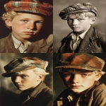 **1920s half-length photo portrait of 16 years american white boy, worn jacket, blonde hair, plaid felt cap, clear facial features, 35mm lens, f/1.8, accent lighting, global illumination q 2 --ar 2:3** - <@347458500403920897> (fast)