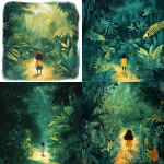 **imagine an illustration for a children's book Page 1-2: Introduction to the jungle and Lea. Illustration: Show the jungle, dense and full of life, with Lea in the foreground, walking through it with a sad expression, feeling out of place --s 250** - <@1168275562578575503> (fast)
-# Create, explore, and organize on [midjourney.com](<https://midjourney.com/imagine?from_discord=1>)