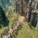 **an overhead view of a barbarian army attacking an army of knights infront of a large stone fantasy castle, daytime, sunny day, eye catching --ar 16:9** - Image #2 <@970632419348717588>