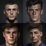 **ultra-realistic 8k portrait, belgian professional soccer player, purple jersey, short dark brown hair, clean shaven, 20 years old** - <@689967446144188448> (fast)