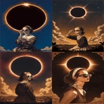**a woman looking at a solar eclipse <https://s.mj.run/g1cPEuOIM4Q> --ar 2:3 --niji 7** - <@1071135204846096475> (fast)