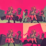 **japanses manga girls band reptilian 80s hair band wearing school dress background is stage with 80s feeling --niji 6** - Zoom Out by <@919678712226648134> (fast)