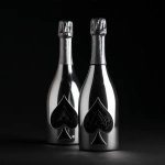**album art cover of 2 bottles of silver ace of spades champagne bottles with a black background. The theme is party, minimalistic and black and white** - Image #4 <@858514381120602142>
