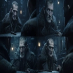 **<https://s.mj.run/EaKOmqRjN-4> Cinematic color close-up, over-the-shoulder shot from just behind the protagonist’s fur-lined collar, focusing sharply on the figure seated across the metal table. The Russian General wears a heavy, snow-dusted overcoat carefully folded on the table’s right side, with a compact Russian-made 9mm pistol resting on its left. His short, military-style gray hair is neatly trimmed, and his clean-shaven face reveals sharp features. A cigarette hangs loosely between his lips, smoke curling upward in the cold tent air. His piercing green eyes lock onto the protagonist with unwavering intensity. A faint, practiced smile briefly crosses his weathered face, but the hard, ruthless resolve in his gaze remains unyielding casting a chilling tension over the frozen room. --ar 16:9 --p hc3yvra** - <@447733481947267073> (fast)