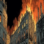 **serious comic book art of st james street house in london, burning white stone house, by night, victorian london, huge fire in the dark --ar 7:2 --raw** - Image #2 <@318345169080549377>