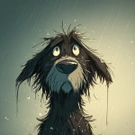 **a wet, sad dog. Big frown** - Image #2 <@1123461568311590993>