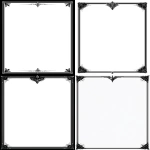 **A minimal heraldic border for a tarot card**, pure black line art. The decoration is only in the four corners: a small, simplified fleur-de-lis or a tiny shield motif in each corner, connected by a hairline-thin black border along the very edge. 95% of the card is pristine, empty white space. Elegant, understated, like a luxury document border. Graphic template, vector, high contrast. --no center design, no thick lines, no ornate middle --ar 2:3 --p tk2q1nv --raw** - <@1283386492076687404> (fast)