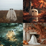 **cottagecore Halloween ghost aesthetic poster print, mahogany, trendy cozy aesthetic, --ar 2:3 --s 250 --v 6.1** - <@1007106543935823902> (relaxed)