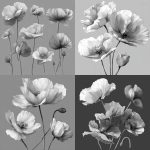 **Design greyscale, realistic, smooth shaded, bold outlined, poppy flowers , multiple angles, isolated --v 7.0** - <@1116424656908464158> (fast)
-# Create, explore, and organize on [midjourney.com](<https://midjourney.com/imagine?from_discord=1>)