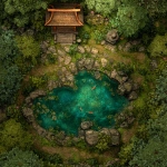 **a tabletop vtt battlemap. Gridless. a hidden japanese kami shrine in a forest. a pool with carp and lilypads. a small stone shrine. Foundry roll20 style vtt map** - Image #2 <@607670360539660330>